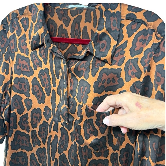 Equipment Femme Silk Animal Print Short Sleeve Shirt Dress Women’s Large - Picture 9 of 13